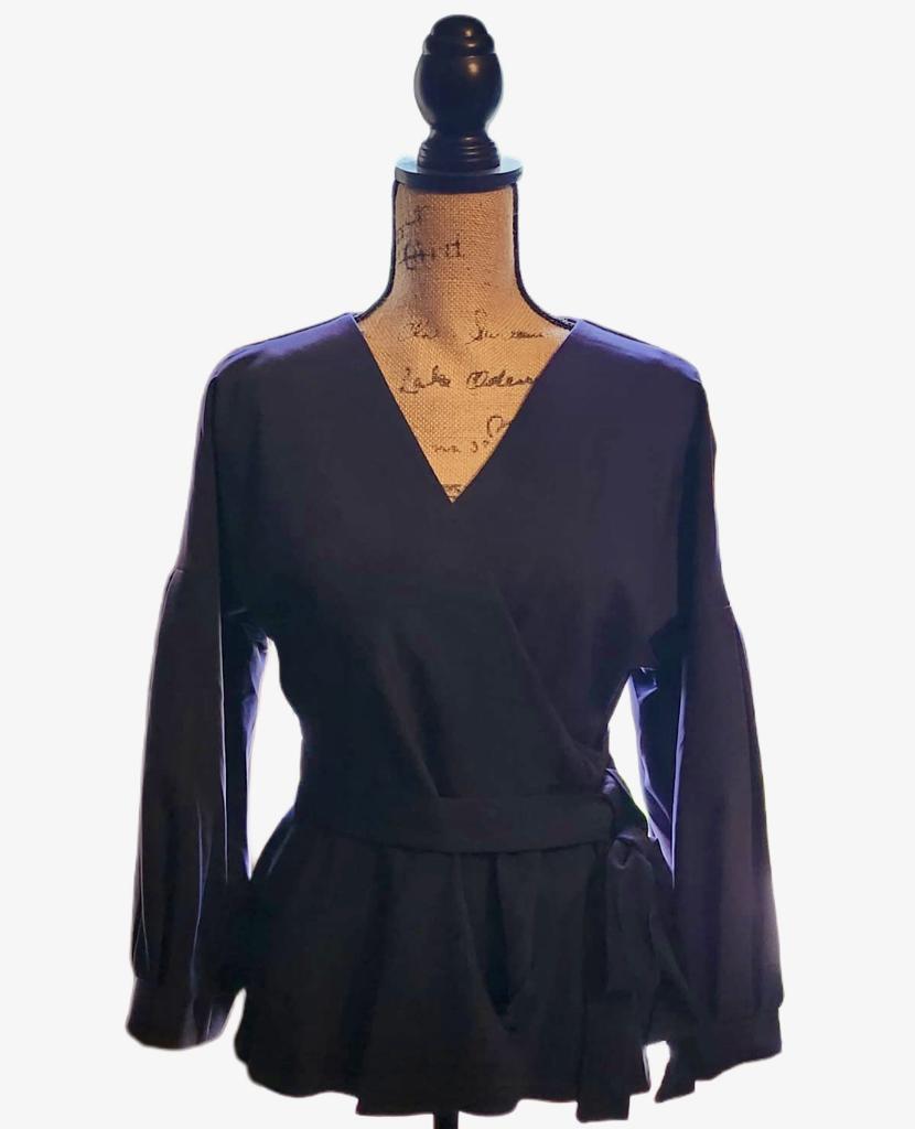 Woman's V Neck Waist Wrap Peplum Blouse