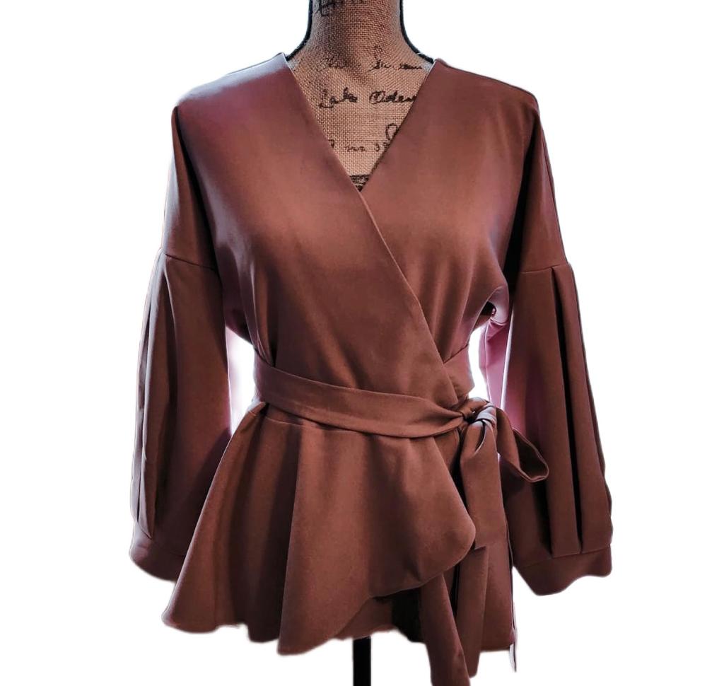 Woman's V Neck Waist Wrap Peplum Blouse
