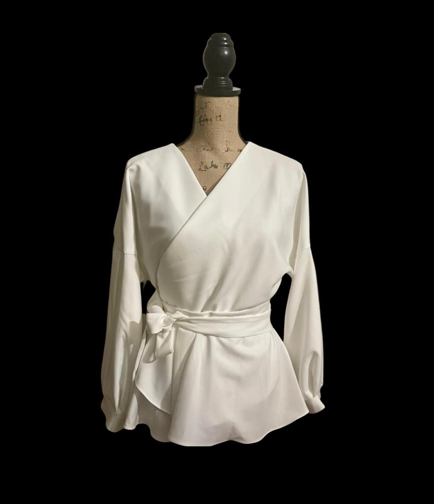 Woman's V Neck Waist Wrap Peplum Blouse