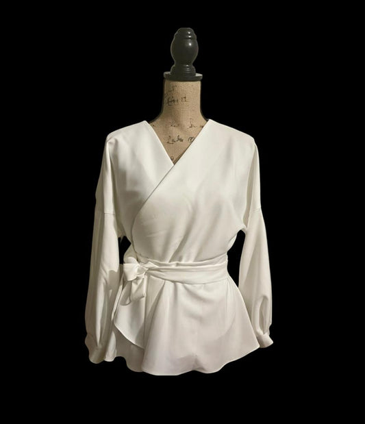 Woman's V Neck Waist Wrap Peplum Blouse